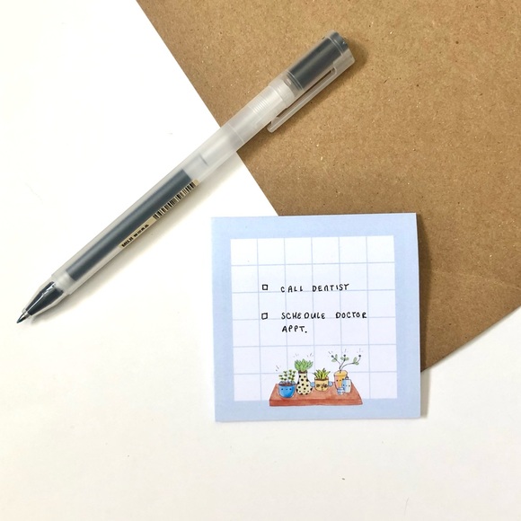 🏷️ handmade bookshelf plant blue grid kawaii sticky notes - Picture 6 of 14